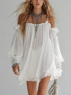 Romane | Mini Abito Fluttuante Bohemien, Spalle Scoperte