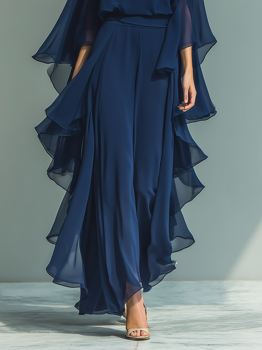 Set Rüschen in Chiffon Blu Marino