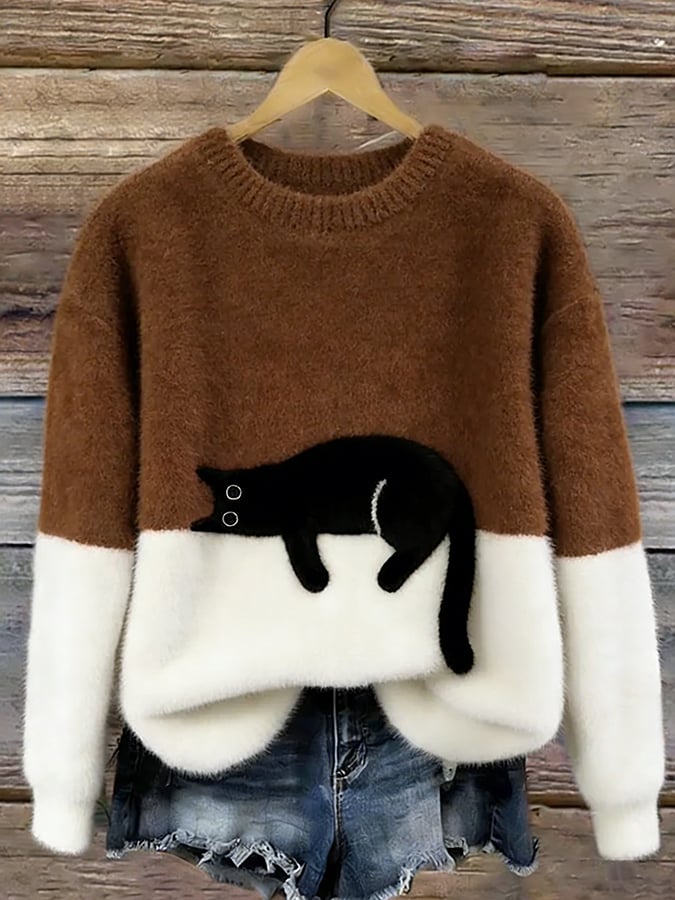 Émeline | Maglione Oversize Elegante Stampa Gatto