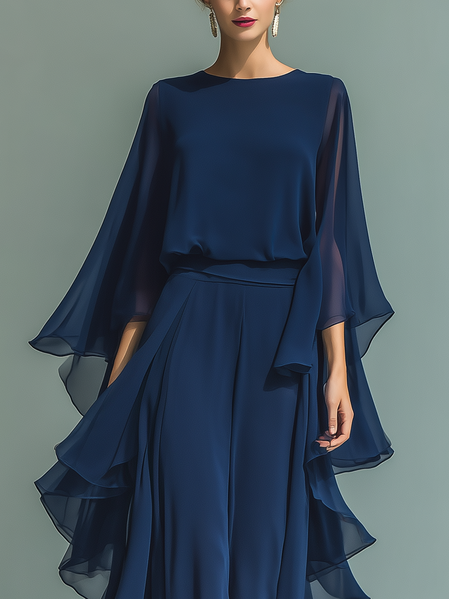 Set Rüschen in Chiffon Blu Marino