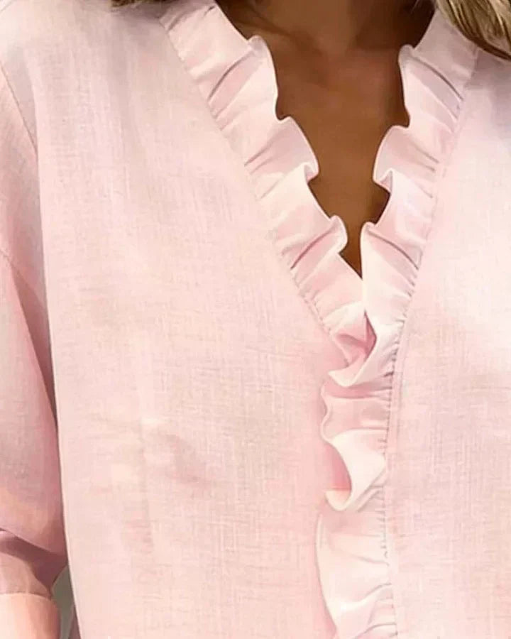 Indie | Bluse con volant, scollatura a V e maniche lunghe