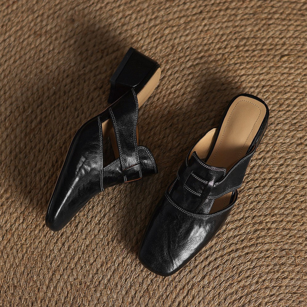 Mule in pelle Rosel con punta quadrata