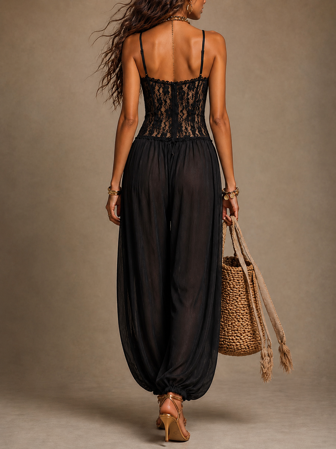 Eulalie | Tuta Fluida in Pizzo, Collo Halter