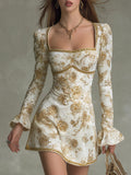 Rosalinde | Mini Abito in Velluto, Stampa Rose Vintage