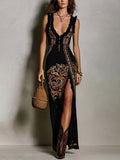 Victoire | Abito stampato in stile boho con scollatura profonda e spacco alto