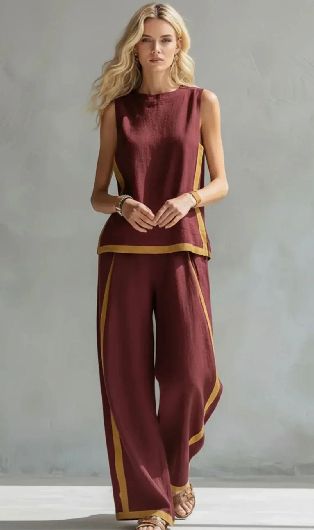 Ursula – Completo gilet e pantaloni chic e casual con finiture bicolori