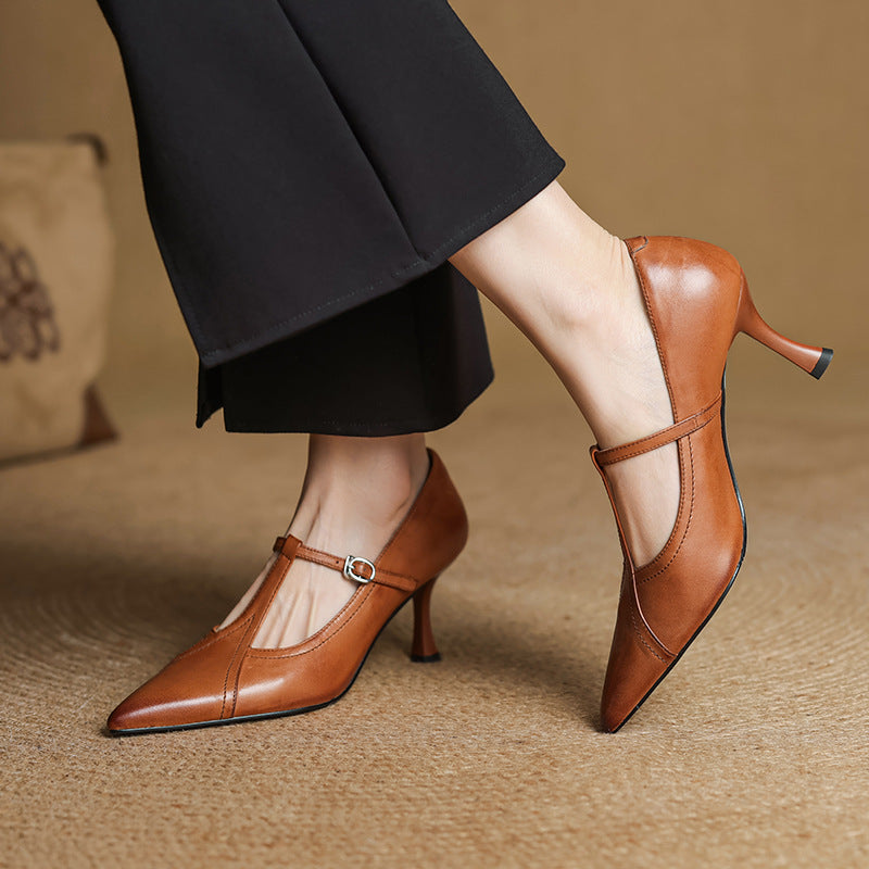 Aveline Pumps con T-Riemen in Pelle