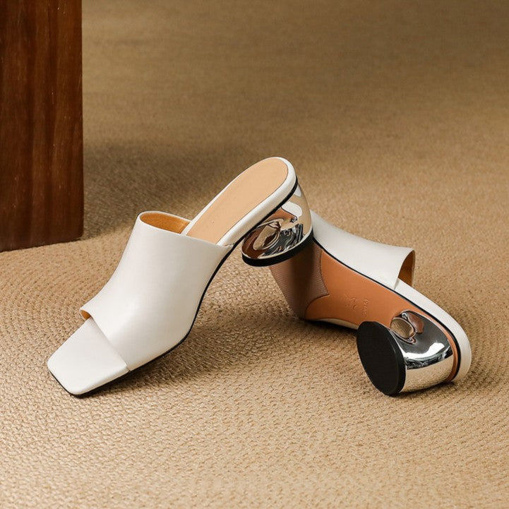 Mule in pelle Virelle Curve con tacco