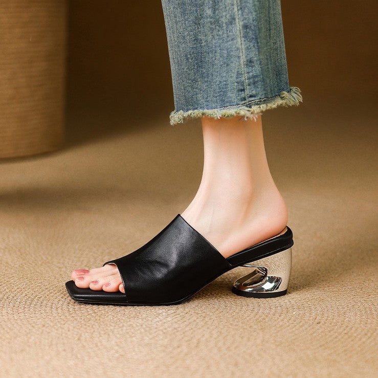 Mule in pelle Virelle Curve con tacco
