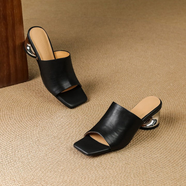Mule in pelle Virelle Curve con tacco