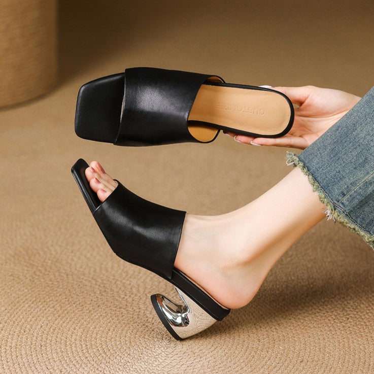 Mule in pelle Virelle Curve con tacco
