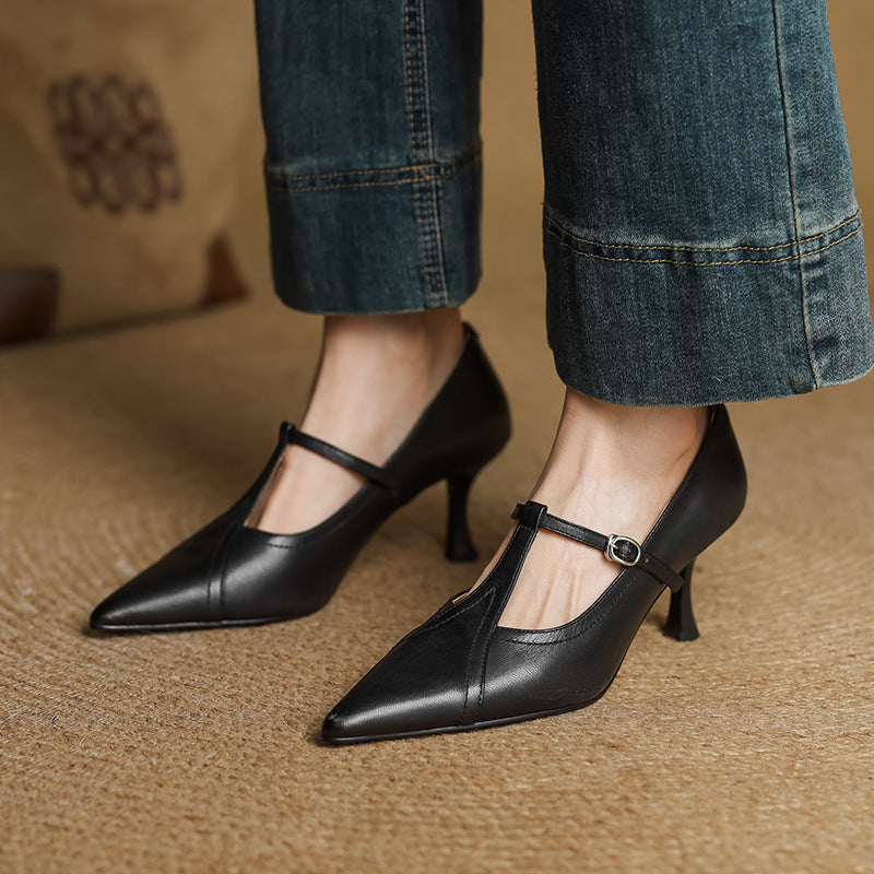 Aveline Pumps con T-Riemen in Pelle