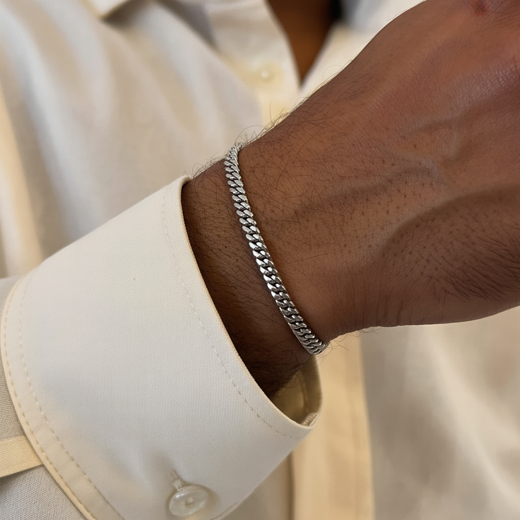 Bracciale Cuban Link in Argento per Uomini - Bracciale a Maglia Spessa
