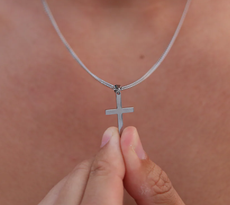 Collana da Uomo con Croce - Collana a Maglia in Acciaio Inossidabile