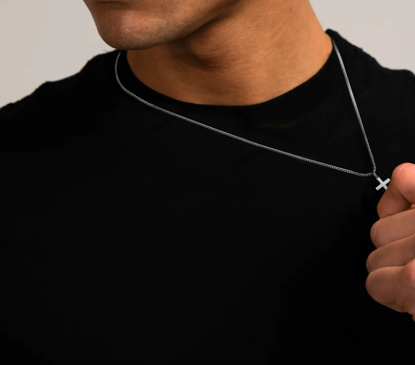 Collana da Uomo con Croce - Collana a Maglia in Acciaio Inossidabile