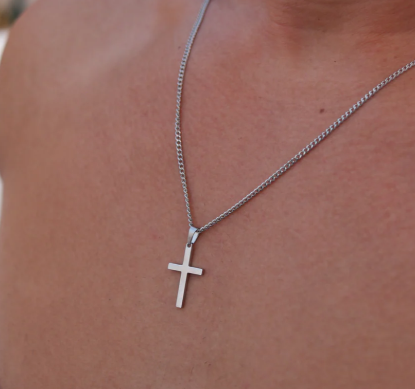 Collana da Uomo con Croce - Collana a Maglia in Acciaio Inossidabile