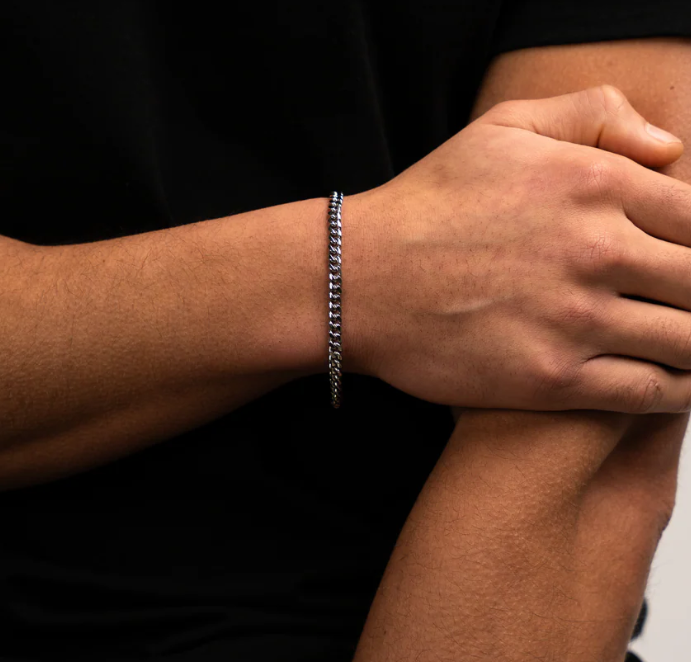 Bracciale Cuban Link in Argento per Uomini - Bracciale a Maglia Spessa
