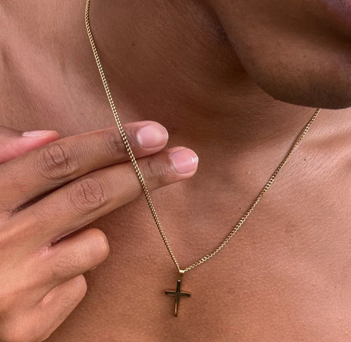 Collana da Uomo con Croce - Collana a Maglia in Acciaio Inossidabile