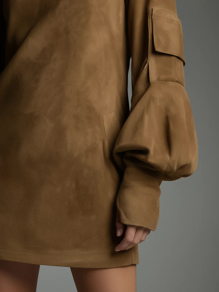Romy | Abito Mini in Suedine Vintage con Collo Alto