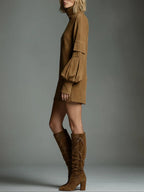 Romy | Abito Mini in Suedine Vintage con Collo Alto
