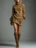 Romy | Abito Mini in Suedine Vintage con Collo Alto