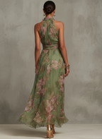 Serena | Abito maxi in mousseline floreale con scollatura americana