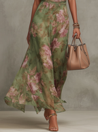 Serena | Abito maxi in mousseline floreale con scollatura americana