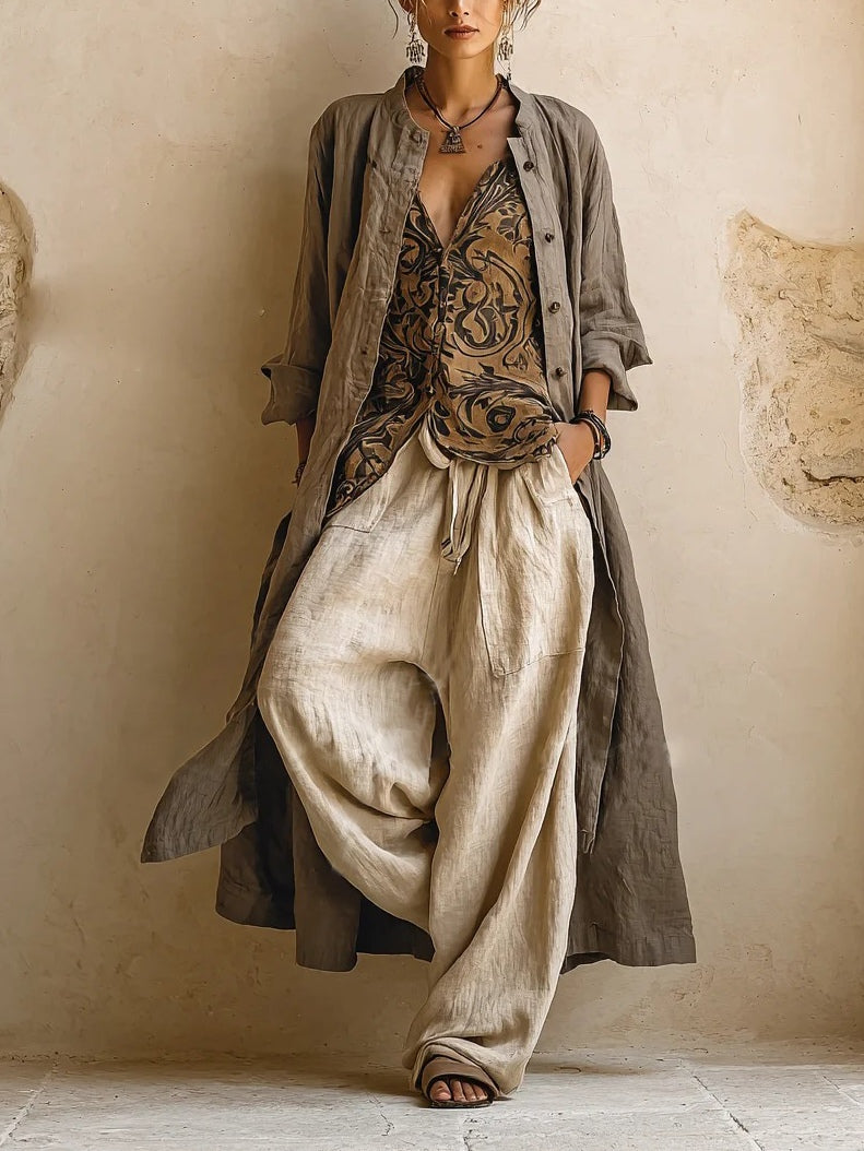 Laurence | Completo tre pezzi in lino e cotone dal fascino bohemien naturale