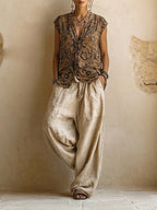 Laurence | Completo tre pezzi in lino e cotone dal fascino bohemien naturale