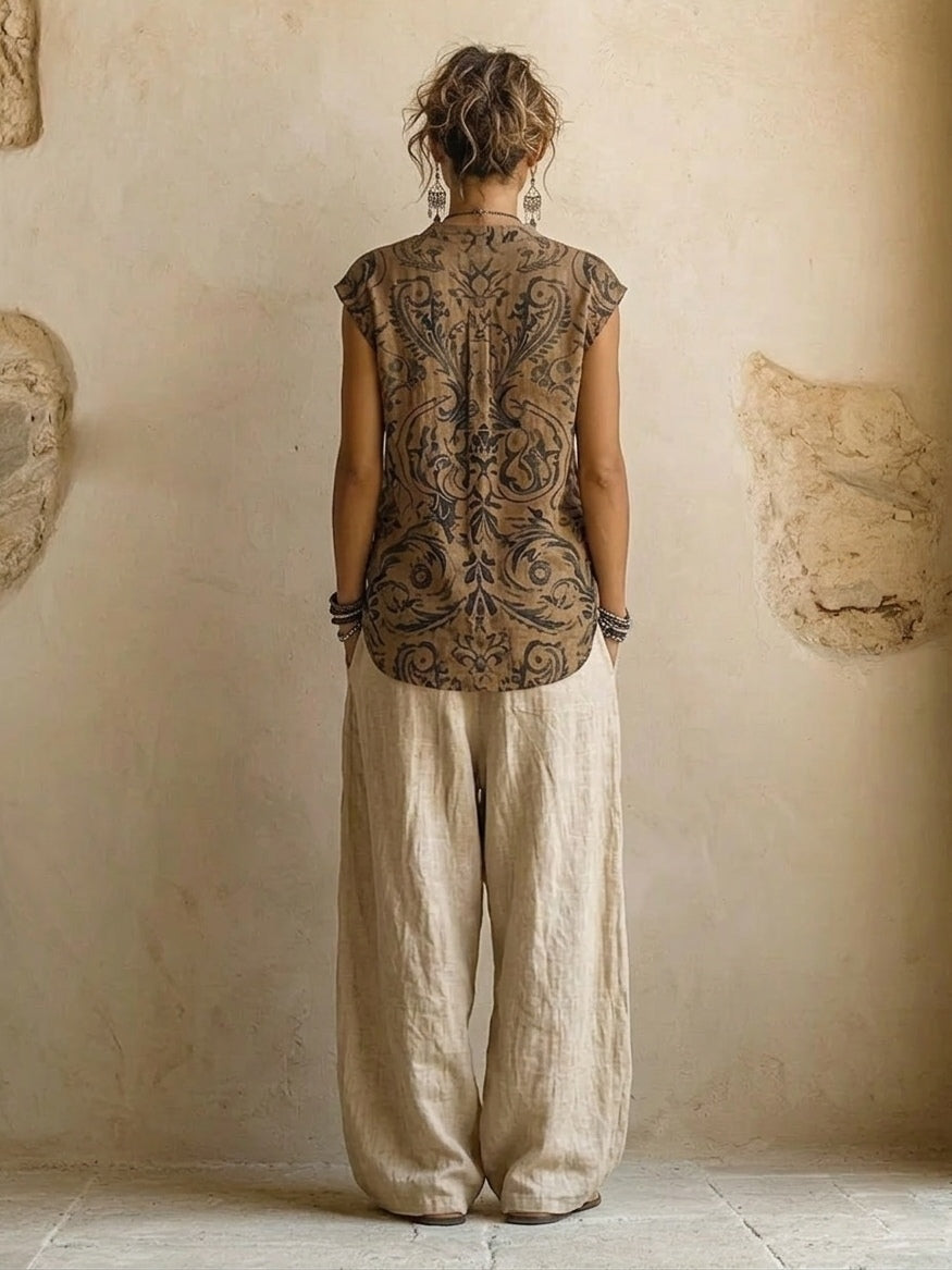 Laurence | Completo tre pezzi in lino e cotone dal fascino bohemien naturale
