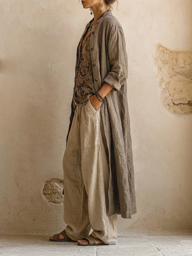 Laurence | Completo tre pezzi in lino e cotone dal fascino bohemien naturale