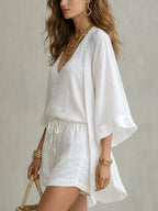 Charlotte | Completo tre pezzi: gilet ampio e pantaloni corti con cordino