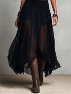 Thaïs | Abito maxi nero senza maniche con gonna in tulle (con cintura)