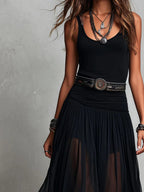 Thaïs | Abito maxi nero senza maniche con gonna in tulle (con cintura)