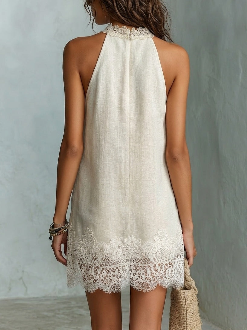 Blanche | Mini Abito Collo Halter Chic Bianco Sporco
