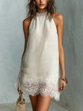 Blanche | Mini Abito Collo Halter Chic Bianco Sporco