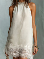 Blanche | Mini Abito Collo Halter Chic Bianco Sporco