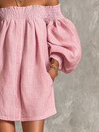Violette | Abito Mini A-Line Rosa con Maniche a Lanterne e Spalle Scoperte