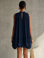 Océane | Mini Abito con Volant, Collo Halter, Blu Marino