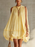 Margaux | Mini Abito con Volant, Collo Halter, Giallo