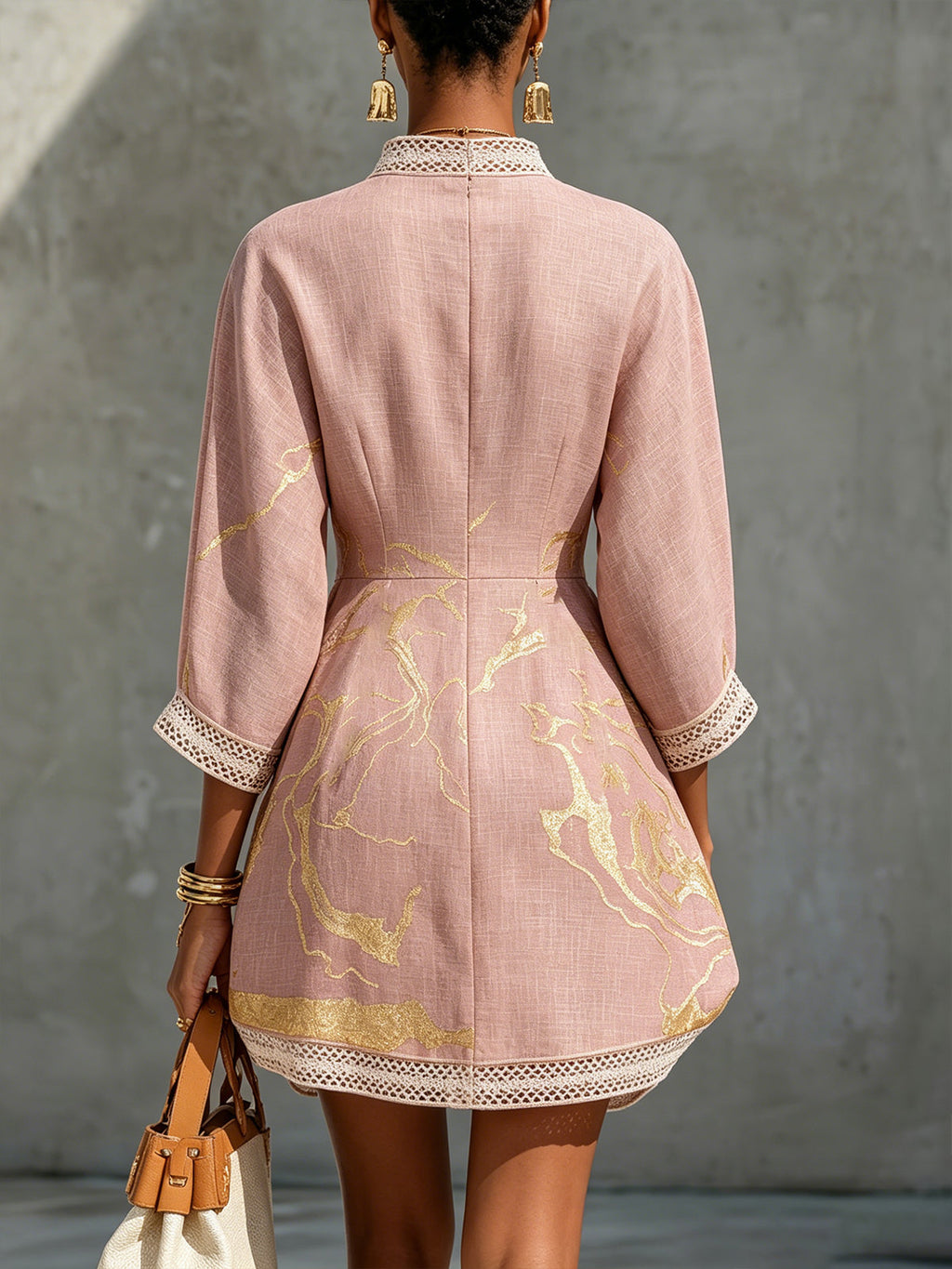 Aurore | Mini Abito Collo a V, Stampa Oro Rosa