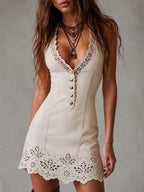 Gabrielle | Abito Mini in Pizzo Ivorio con Scollatura a V