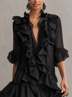 Anaïs | Abito Mini in Mousseline Nera con Volant
