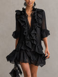 Anaïs | Abito Mini in Mousseline Nera con Volant