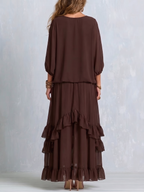 Ondine | Top in Chiffon Marrone con Frange e Gonna a Volant