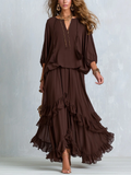 Ondine | Top in Chiffon Marrone con Frange e Gonna a Volant