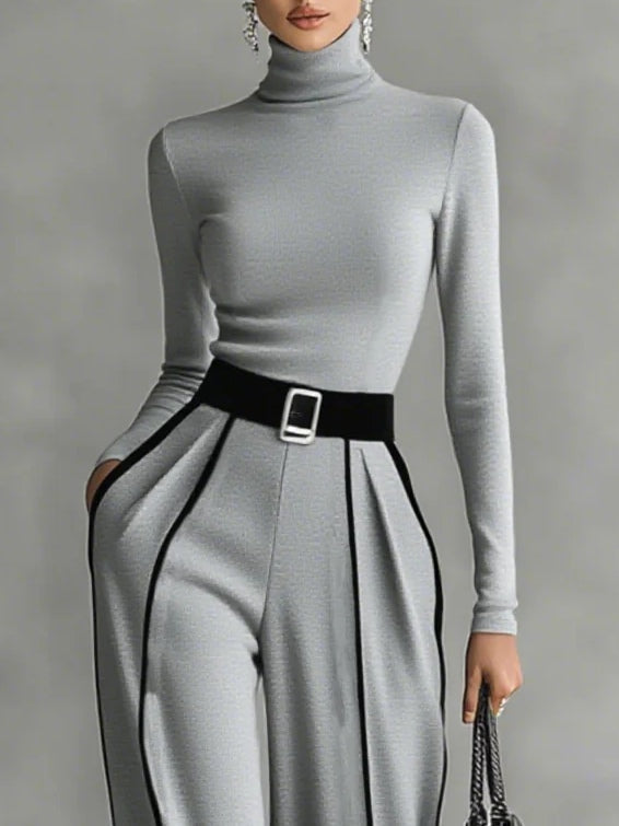Adèle | Completo con Collo Alto e Bordo Bianco e Pantaloni Larghi