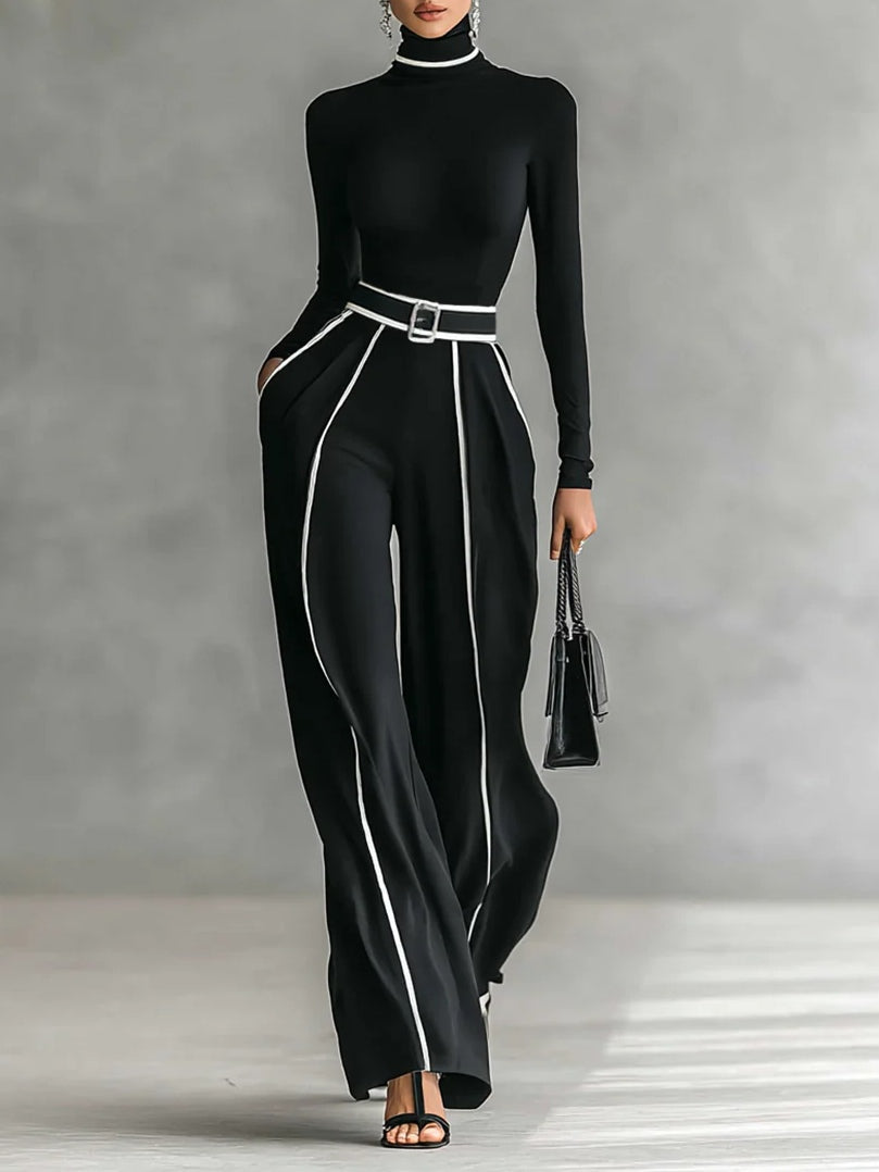 Adèle | Completo con Collo Alto e Bordo Bianco e Pantaloni Larghi