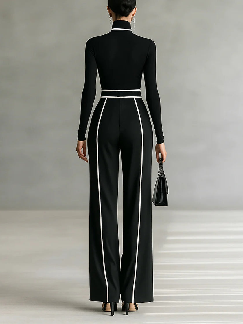 Adèle | Completo con Collo Alto e Bordo Bianco e Pantaloni Larghi