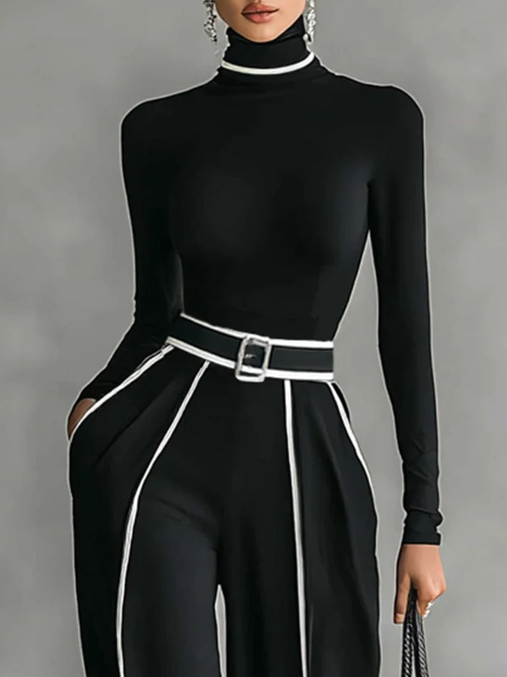 Adèle | Completo con Collo Alto e Bordo Bianco e Pantaloni Larghi